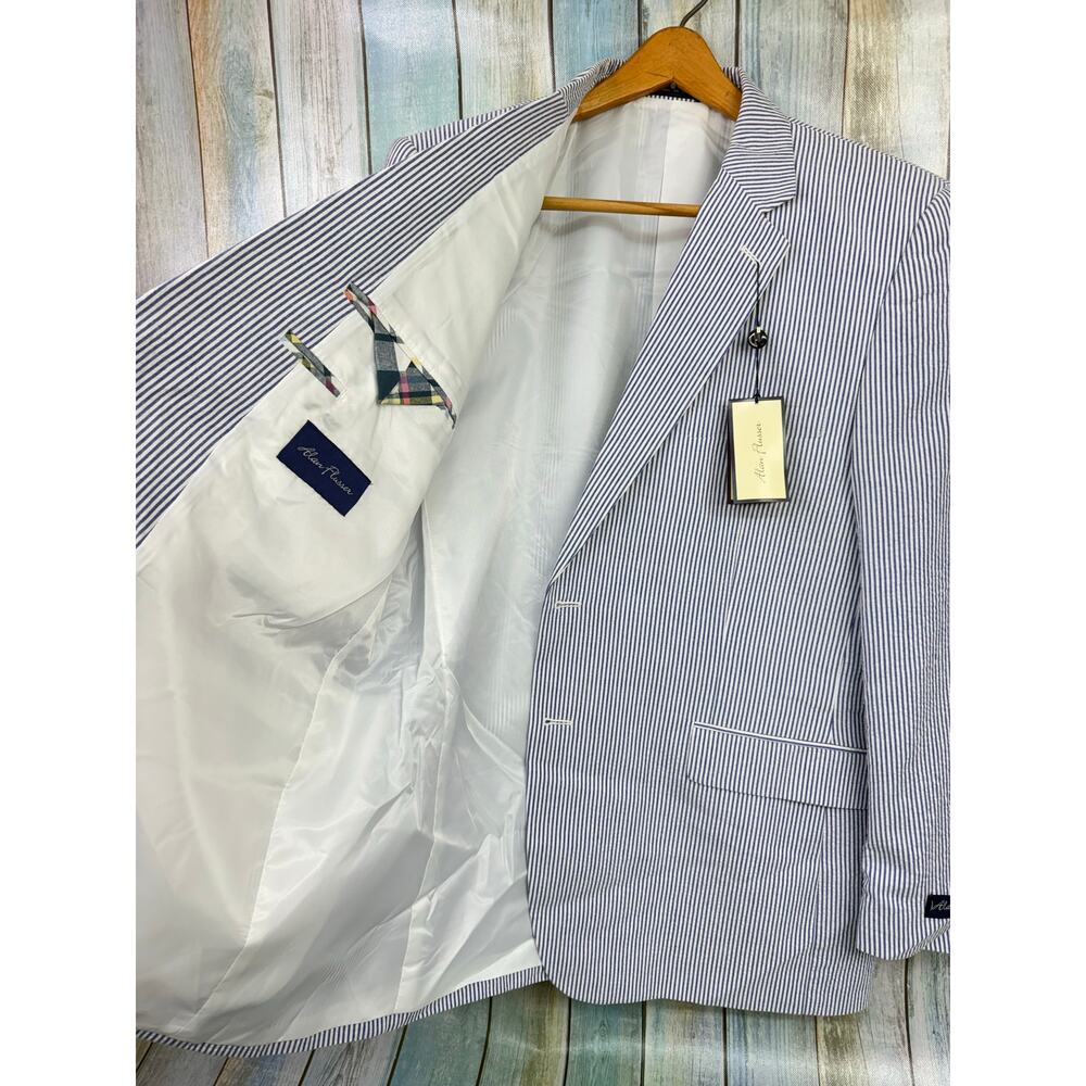 Alan Flusser Blue White Stripe Blazer 44 Reg NEW Seersucker Cotton Jacket NWT - Picture 6 of 9